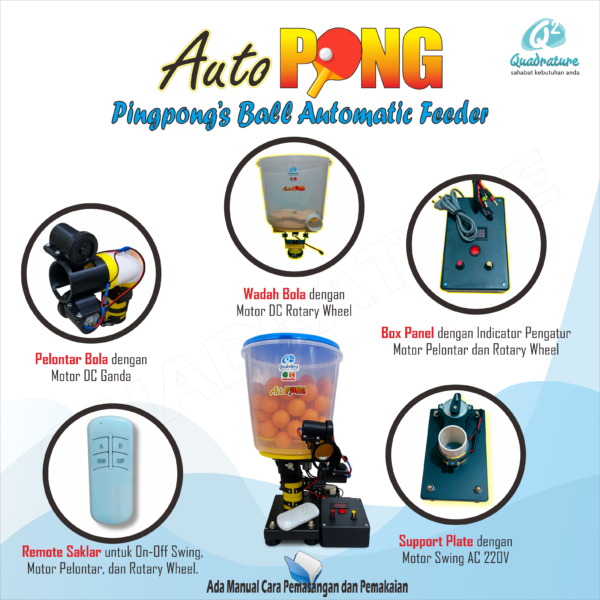 Swing Autopong Robopong Alat Mesin Pengumpan Bola Pingpong Tenis Meja Otomatis Quadrature