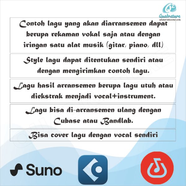Custom Jasa Aransemen Lagu Cover Remix Berbasis Ai Cubase Bandlab